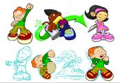 Drawings and sketches of Pico characters intended for stickers, made by MindChamber.