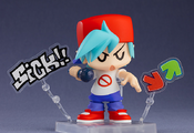 Nendoroid figure of Boyfriend singing with the up and right notes on his left and the "Sick!!" message on his right.