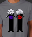 Another Friday Night Funkin' T-shirt, showcasing an elongated Boyfriend and Pico wearing T-shirts of each other.