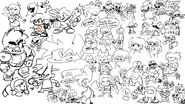 Multiple doodles of Boyfriend and many other Newgrounds characters by PhantomArcade.