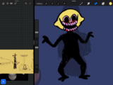 A rough sketch of Monster found in the game's files. Notice how his neck has the same appearance as the rest of his body.