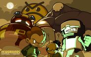 Tankman, Pico, Alien Hominid, Dad, P-BOT, and Angry Faic standing. Made by JohnnyUtah on Newgrounds.
