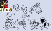 Sketches of various characters, including Skid and Pump.