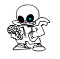 A doodle of Sans, a character from Undertale, holding a microphone, resembling an idle sprite.