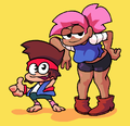 Enid Mettle and K.O. from OK K.O.! Let's Be Heroes in the Friday Night Funkin' art style, drawn by PhantomArcade.
