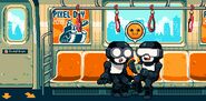 Pixel art of Tankman and Steve on a train for Pixel Day, made by moawling.