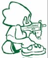 A sketch of Pico aiming his gun.