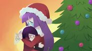 Heartwarming artwork of Skid and Lila hugging as the latter cries from "Spooky Month 4 - Deadly Smiles," made by Ao Clover.