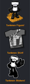A Tankman figurine, a T-shirt with a pattern depicting him and Steve on the iconic tank, and a Tankman sticker.