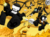Artwork of Tankman and Tankmen flying into an enemy base. Created by Pikanjo on Newgrounds.