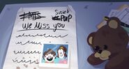 Pump and Susie's message to their mother saying "We miss you."