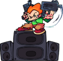 Static sprite of Pico spinning one of his guns in Stress.