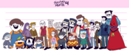 Art of the cast of characters appearing in "Spooky Month 4 - Deadly Smiles," comparing their heights. Made by Sr Pelo.