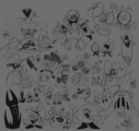 Another doodle dump of several monsters and other characters from Spooky Month, including Skid and Pump.