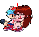 Boyfriend and Girlfriend hugging in the ending of the animation where he catches her, with a red heart appearing above them.