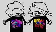 Pico wearing his cool new Friday Night Funkin' shirt with his homie Boyfriend, available to order on Shark Robot™ now.