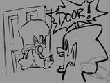 A doodle of Darnell opening the door and Pico looking on with concern.