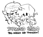 A doodle of Boyfriend and Girlfriend made to announce Nendoroid Boyfriend pre-orders ending the next day.
