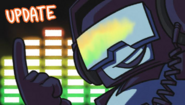 Promotional artwork for a Newgrounds audio player update, featuring Tankman listening to audio.