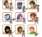 moawling's pixel art of multiple characters, including Pico, Tankman, Hank J. Wimbleton, etc.
